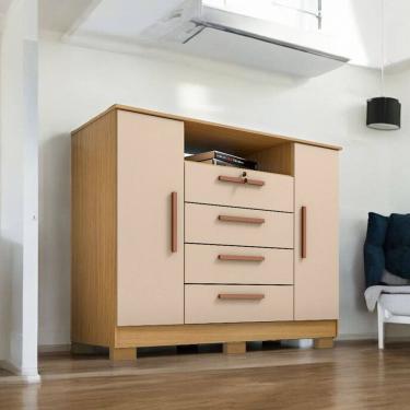 Imagem de Cômoda Reforçada Organizadora London Luxo 2 Portas e 4 Gavetas Carvalho Off White