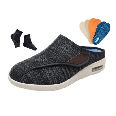Imagem de Chinelos Largos Edema E Inchaço, Calçado Masculino Ajustável Para Caminhada Em Malha Respirável Para Edema Diabético, Calçado Ortopédico Respirável Uso Exterior, Diabéticos Plantares(Black Gray,45 EU)