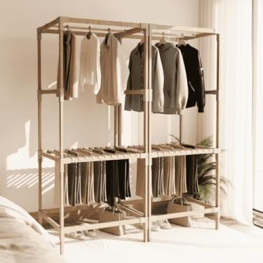 Imagem de Kit 2 Guarda Roupa Closet Cabideiro Aberto 150 cm Camisa e Calça em Madeira Fácil Montagem
