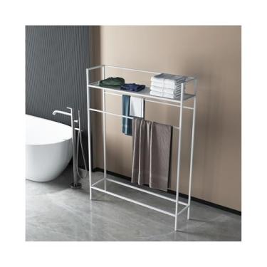 Imagem de porta-toalhas Toalheiro de chão para banheiro, simples, sem perfuração, vertical, multifuncional, cabide roupas(Branco,Médio)