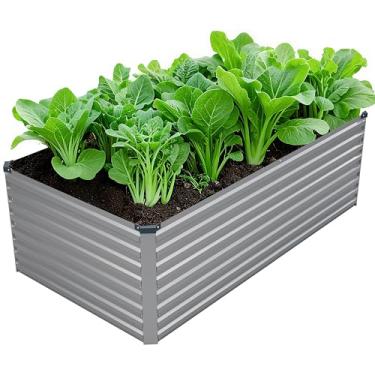 Imagem de DIIYIV Kit de cama de jardim elevado galvanizado de 1,5 x 7,5 m, caixas de vegetais - caixa de flores retangular de metal, canteiros elevados para plantar, frutas e ervas - prata