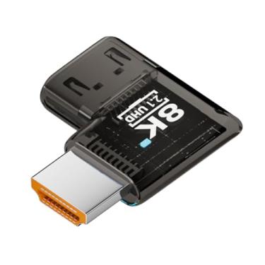 Imagem de NFHK Extensor adaptador de extensão UHD HDMI macho para HDMI 2.1 fêmea ângulo reto 90 graus horizontal transparente com LED inteligente 8K 60hz HDTV
