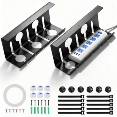 Imagem de Pacote com 2 bandejas de gerenciamento de cabos sob a mesa, organizador de fios de 42 cm para filtro de energia, sem furadeira ou montagem de parafuso, canal de cabos de fácil instalação para mesa e