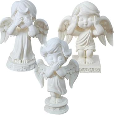 Imagem de Kit 3 Estátuas Anjos 3D Decorativos em PLA Biodegradável Escultura Católica Contemporânea Para Decoração Religiosa