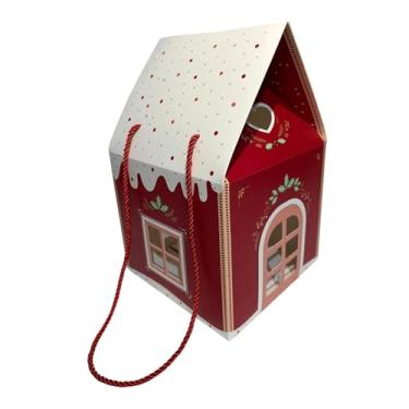 Imagem de UGPLM Caixa de presente em formato de casinha de Natal com alças, ideal para guardar biscoitos, lanches e lembrancinhas de festa, Ano e presentes de, Vermelho