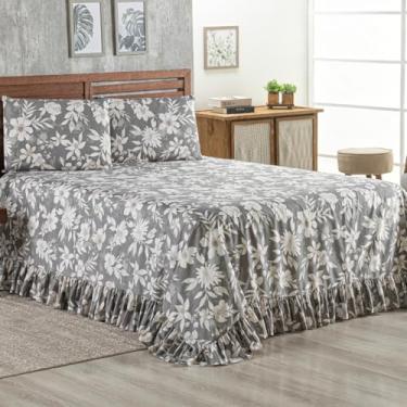 Imagem de Kit cobre leito colcha Percal 400 fios com babado e Fronhas estampadas (Casal, Estampa 6)