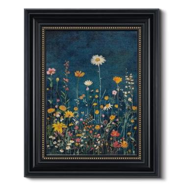 Imagem de WHASAYART Arte de parede com textura de arenito emoldurado com pontos dourados azul escuro 40,6 cm x 50,8 cm