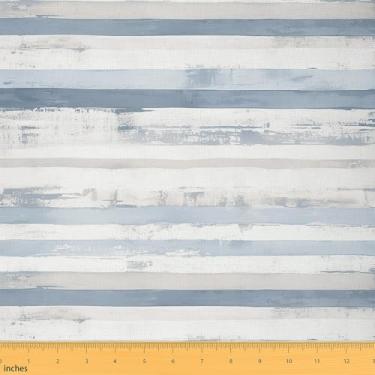 Imagem de jejeloiu Tecido azul abstrato da The Yard 2 jardas moderno branco cinza listrado tecido de estofamento para cadeiras geométrico simples poliéster neutro para projetos de casa DIY, à prova d'água,