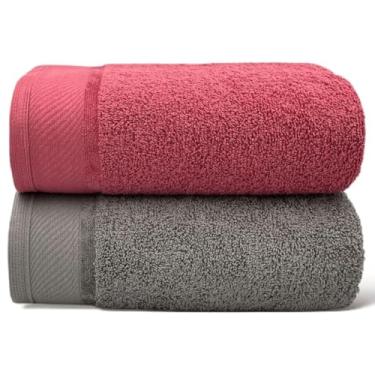 Imagem de Kit 2 Toalhas de Banho Grandes e Macias 100% Algodão 72x150cm Alta Absorção e Conforto – Toalhas Premium (Terracota 1un / Cinza 1un)