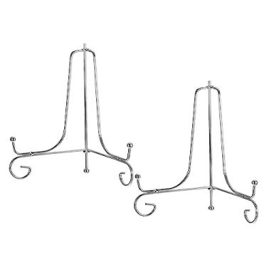 Imagem de Suporte de placa para exibição, 2 peças, suporte de placa decorativa de ferro, cavalete de metal, suporte dobrável para moldura de foto, prata