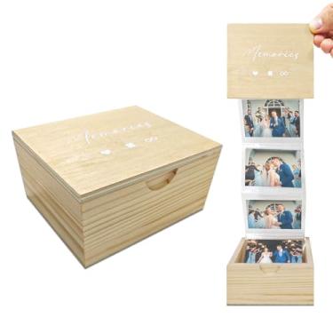 Imagem de Caixa de madeira para álbum de fotos, caixa de lembrança de memória, presente de coleção de fotos para ele, amiga dela, família, presentes de aniversário de casamento, Natal (foto tamanho carteira de