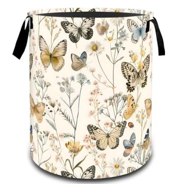 Imagem de VODRM Cesta de roupa suja botânica de flores silvestres, organizador de brinquedos para crianças e adultos, cesto de armazenamento impermeável de tecido Oxford para presentes de decoração de casa de