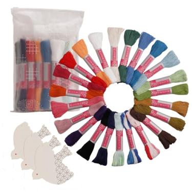 Imagem de Daruma Sashiko Conjunto de mini novelos 100% algodão bordado fio dental para costura manual e artesanato | Bolsa com zíper e 3 cartões de linha de pássaro | Feito no Japão (23 cores/espessura)