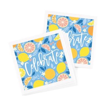 Imagem de Hortense B. Hewitt Pacote com 50 guardanapos de festa de papel decorados com 3 camadas para coquetéis - bolo - aperitivos, celebração cítrica, 12 cm (dobrado)