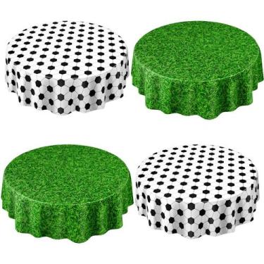 Imagem de Toalha de mesa Funnymoom Soccer de 84 polegadas de plástico redonda, p