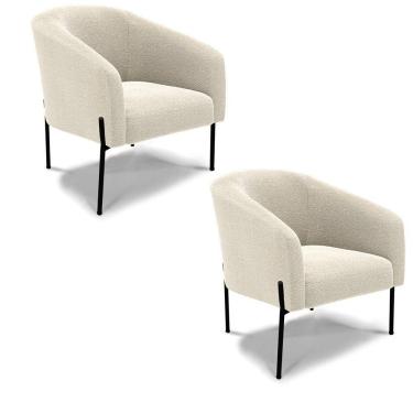 Imagem de Poltrona Sala Decorativa Pé De Ferro Preto Kit 2 Stella Bouclê D03 - D'rossi Azul