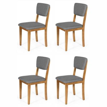 Imagem de Conjunto 4 Cadeiras De Jantar Estofada Em Madeira Maciça Ella Cinza Escuro