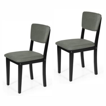 Imagem de Conjunto 2 Cadeiras De Jantar Estofada Em Madeira Maciça Ella Preto/cinza