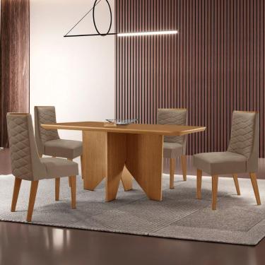 Imagem de Mesa Evora 120 Mdf Canto Copo E Com 4 Cadeiras Safira Veludo Capuccino-naturalle-naturalle