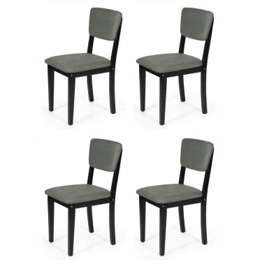 Imagem de Conjunto 4 Cadeiras De Jantar Estofada Em Madeira Maciça Ella Preto/cinza