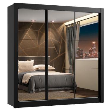 Imagem de Guarda Roupa Casal 3 Portas Correr Espelho 4 Gavetas Preto