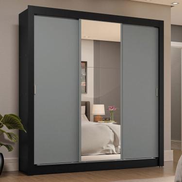 Imagem de Guarda-roupa Casal 3 Portas De Correr Com Espelho 4 Gavetas Preto/cinza Sublime Plus Madesa Preto/cinza