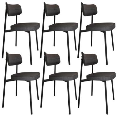 Imagem de Kit 06 Cadeiras Estofada Para Sala De Jantar Astrid Preto C01 Linho Preto - Lyam Decor