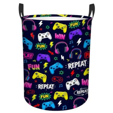 Imagem de Cesto de roupa suja para meninos, crianças, bebê, cesto de roupa impermeável para quarto, cesto de armazenamento redondo dobrável com alças para brinquedos, cesta de armazenamento para banheiro