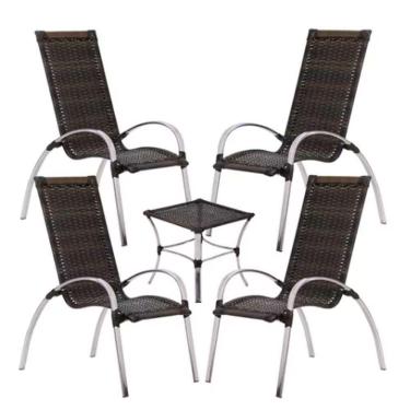 Imagem de Jogo De Mesa Em Alumínio E Mesa De Centro Garden Trama Pedra Ferro