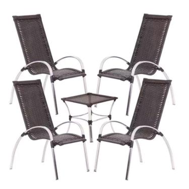 Imagem de Jogo De 4 Cadeiras E Mesa Garden Em Alumínio Trama Tabaco