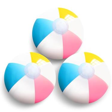 Imagem de NOVELTY PLACE Bolas de praia infláveis – Pacote com 3 unidades, 30 cm de diâmetro, painéis brancos alternados com cores macaron, PVC à prova de vazamento – Artigos de festa na piscina na praia de