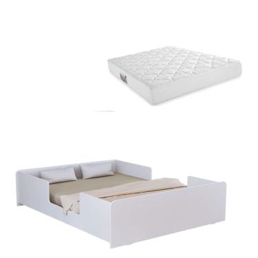 Imagem de Cama Casal Montessori Para Quarto Infantil Com Proteção Lateral E Colchão