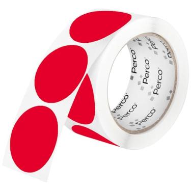 Imagem de Perco Etiquetas adesivas redondas perfuradas vermelhas de 5 cm — 250 adesivos redondos por rolo — com adesivo permanente para organização, codificação de cores, etiquetagem de caixote e alertas de