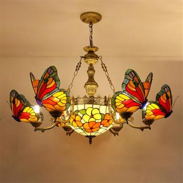 Imagem de Lustre contemporâneo de luxo com borboletas, LED, estilo americano criativo, ideal para sala de estar, restaurante, quarto, casa de campo, hotel, café, bar, karaokê ou clube. Luminária pende