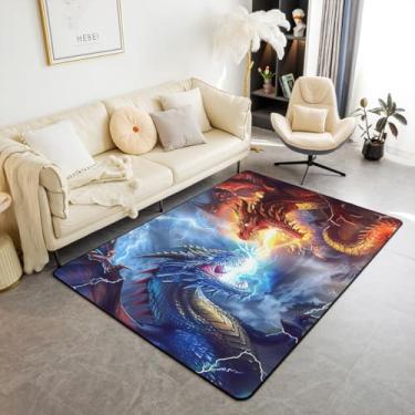 Imagem de Castle Fairy Dragons War Tapete decorativo 12 x 1,80 m com relâmpago para sala de jogos, cabeceira, sofá, quarto, vermelho e azul, para decoração de quarto de crianças e adolescentes