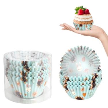 Imagem de Kiopdse Forros de cupcake de Páscoa, suprimentos de panificação, copos, decorações de bolo, forros de muffin padrão, mini forma de doces para pastelaria, férias, girassol, azul, envoltórios de papel