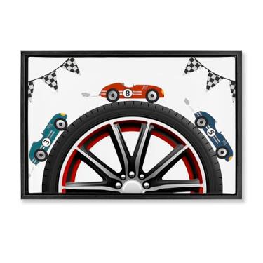 Imagem de Stupell Industries Arte de parede em tela flutuante com moldura dourada Racing Around Wheel, design de Christine Simpson Art, 53 x 78 cm