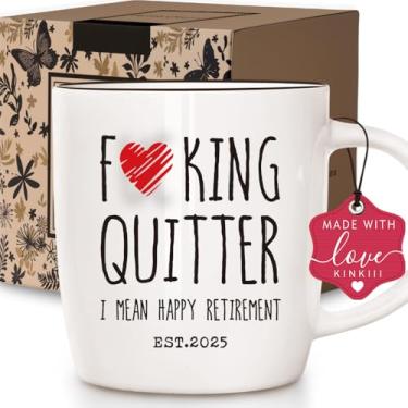 Imagem de Canecas de café engraçadas de aposentadoria presentes para homens mulheres Est 2025, bem-humorado Quitter I Mean Happy Retirement presente para homens e mulheres, presente de despedida de colega de