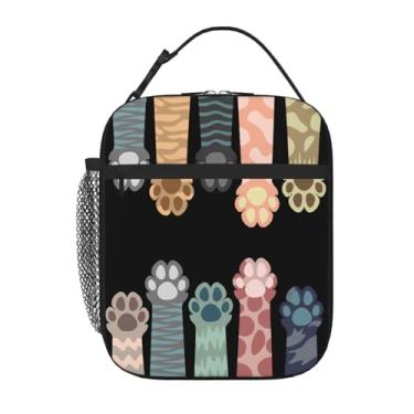 Imagem de Lancheira com isolamento térmico fofo patas de gato, lancheira infantil para meninas, meninos, adolescentes, lancheira infantil com bolso frontal para mulheres e homens, lancheira reutilizável para