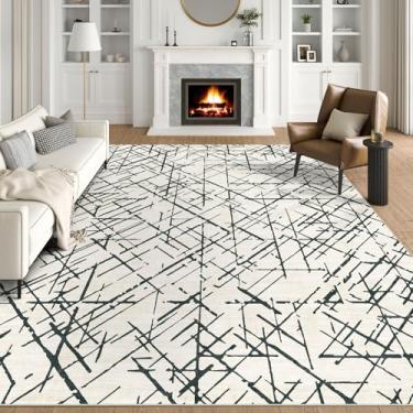 Imagem de BLISSA Tapetes laváveis 12 x 18 cm, tapete macio moderno para sala de estar, antiderrapante, ultrafino, geométrico, preto e branco, tapete abstrato para quarto, sala de jantar, embaixo da mesa, quarto