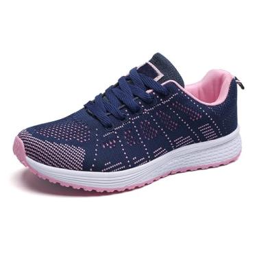 Imagem de newrong Tênis esportivo feminino leve de malha para atividades ao ar livre, Azul, 35 BR P