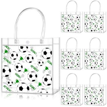 Imagem de Zenoble 24 peças de sacos transparentes de futebol de dois lados PVC para lanche de doces, lembrancinhas de festa com alça para tema de time de futebol, presentes de aniversário e férias