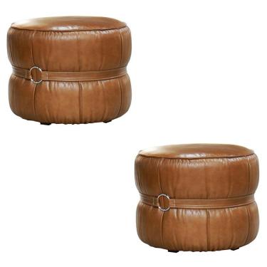 Imagem de Kit 2 Puff Sala de Estar Rene Debrum Couro Marrom Claro