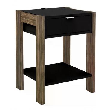 Imagem de Mesa De Cabeceira Com Tomada 1 Gaveta Az1016 Preto Nogal