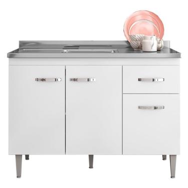 Imagem de Balcao Para Pia 118 Cm 3 Portas Gabriela Branco Preto  Reajl Branco Preto