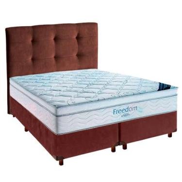 Imagem de Cama Box Marrom + Colchão Queen Freedom Ortobom + Cabeceira