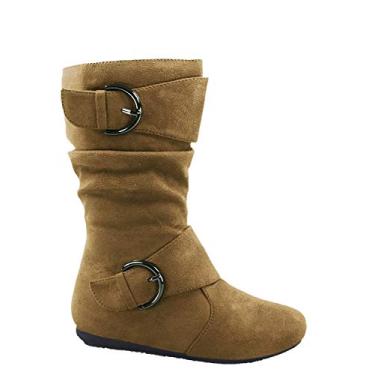 Imagem de Bota de cano médio feminina com zíper e duas fivelas de camurça sintética Link Klein-70k, Taupe, 10