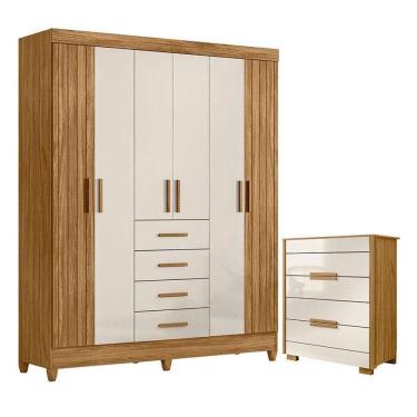 Imagem de Guarda Roupa Solteiro Aruba E Cômoda Dhara Freijó Off White - Moval