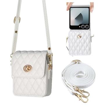 Imagem de KONXISA Capa para Galaxy Z Flip7 / Z Flip 7 FE, capa de celular com material de couro sintético, capa flip com alça de ombro longa e fivela mental, capa protetora com resistente à poeira, branca