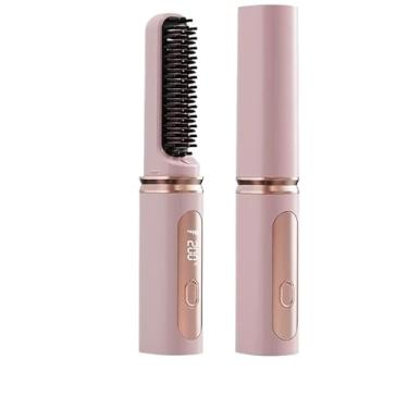 Imagem de Escova Alisadora, Escova Alisadora Recarregável Modeladora com 3 Cores e sem Fio, 16mm-20mm(Rosa)